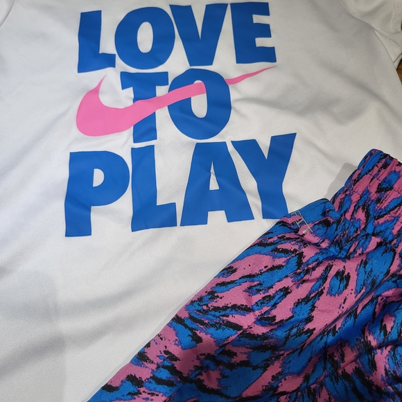 Nwt Girls Size 6X Nike Dri-FIT White Tee and Colorful Shorts Set Outfit - Picture 2 of 5